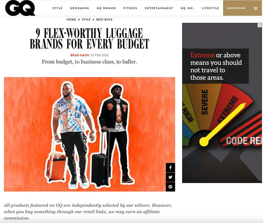 Aidan featured in GQ showcasing affordable, stylish luggage brands for every budget.